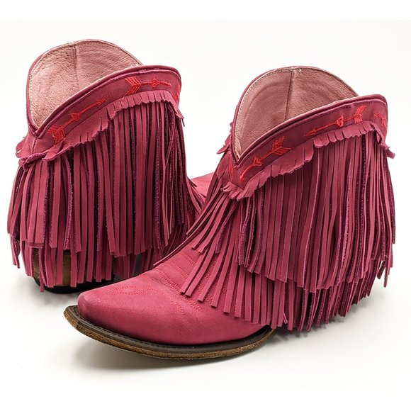 Junk Gypsy Shoes - Junk Gypsy Pink Fringe Short Cowgirl Boot 7.5